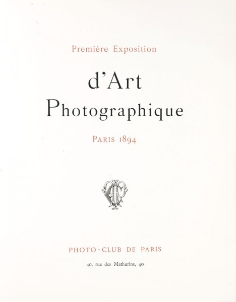 Title Page: Première Exposition d'Art Photographique: 1894