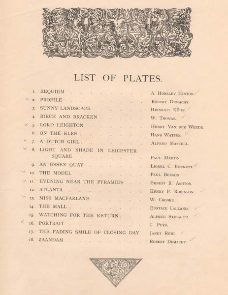 Plate List: Pictorial Photographs 1896