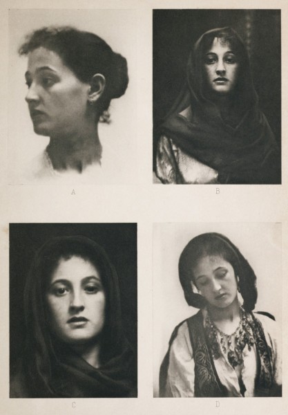 Four head portraits labeled A, B, C, D