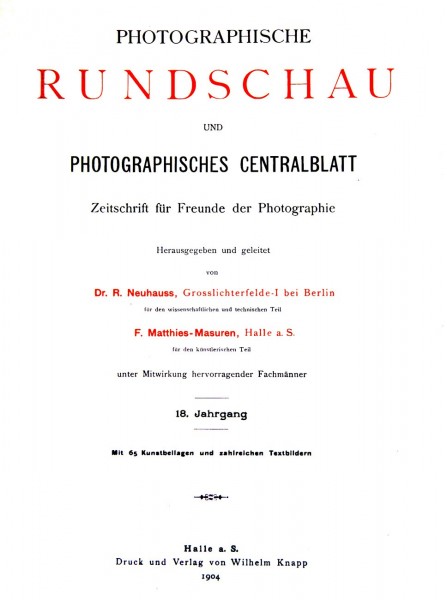 Title page:  Photographische Rundschau- 1904