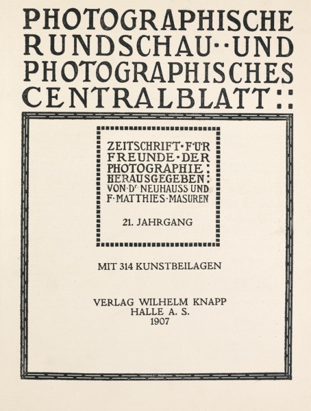 Title page:  Photographische Rundschau- 1907