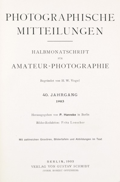 Title page:  Photographische Mitteilungen- 1903