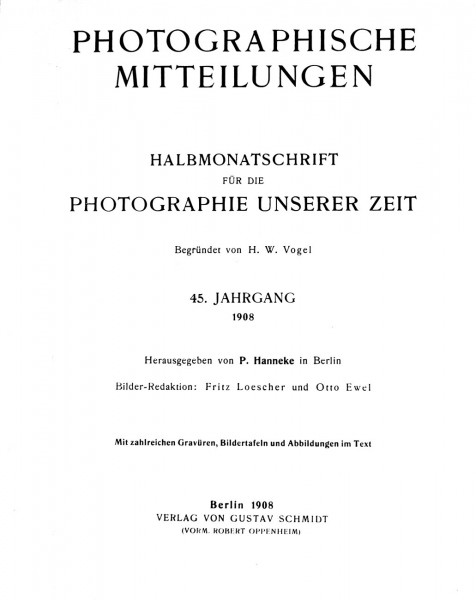 Title page:  Photographische Mitteilungen- 1908