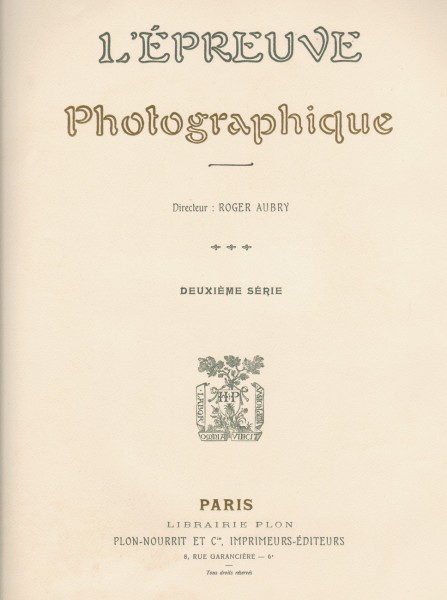 Title page: L'Épreuve photographique: 1905