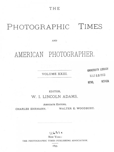 Title Page: The Photographic Times: 1893: June-December