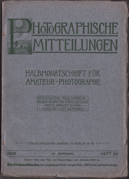 Journal Cover: Photographische Mitteilungen 1906
