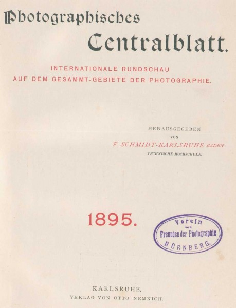 Title page: Photographisches Centralblatt: 1895