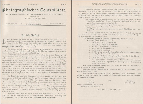 Introduction: Photographisches Centralblatt: 1895