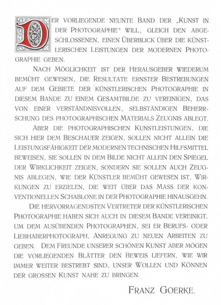 Preface by Franz Goerke: Die Kunst in der Photographie