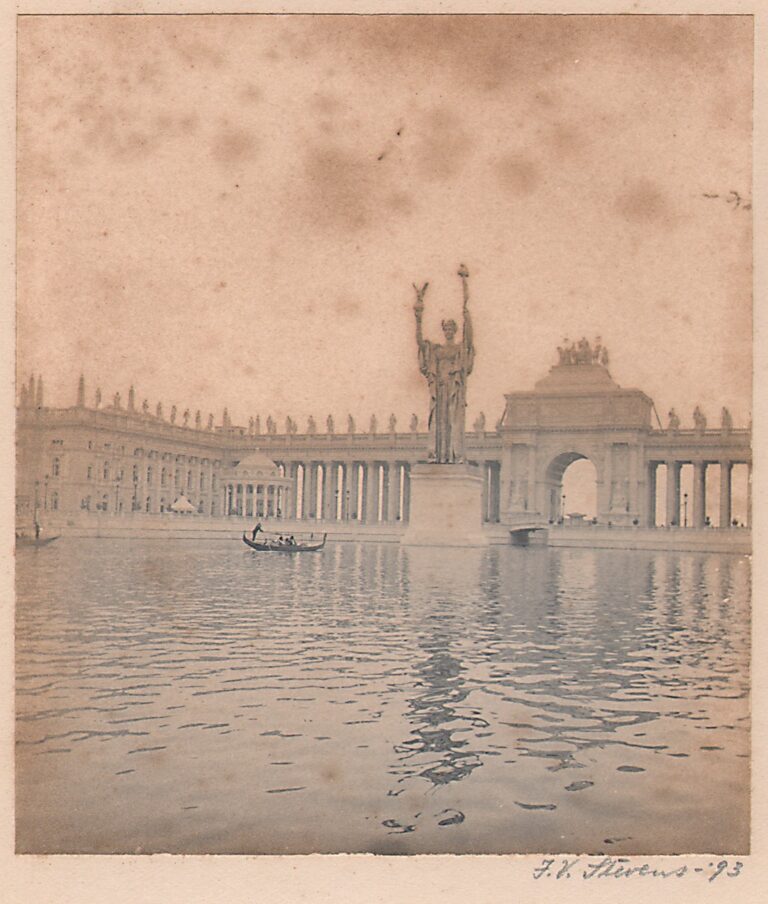 Gondolier passing Statue of the Republic: World’s Columbian Exposition
