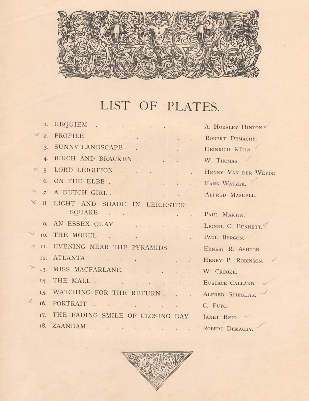 Plate List: Pictorial Photographs 1896