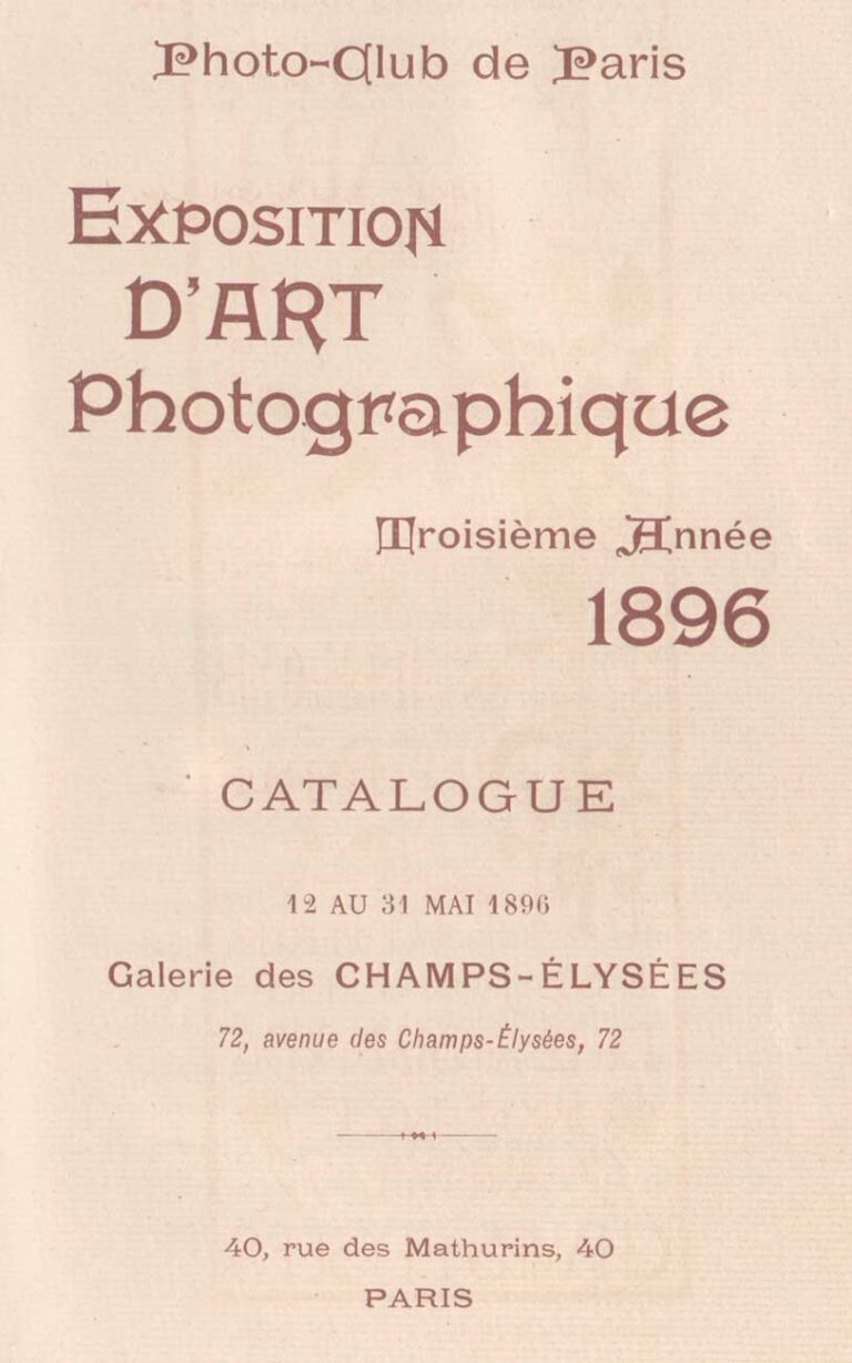 Title page: 1896 Exposition d’Art Photographique Salon Catalogue