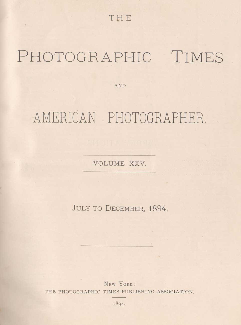 Title Page: The Photographic Times: 1894: July-December