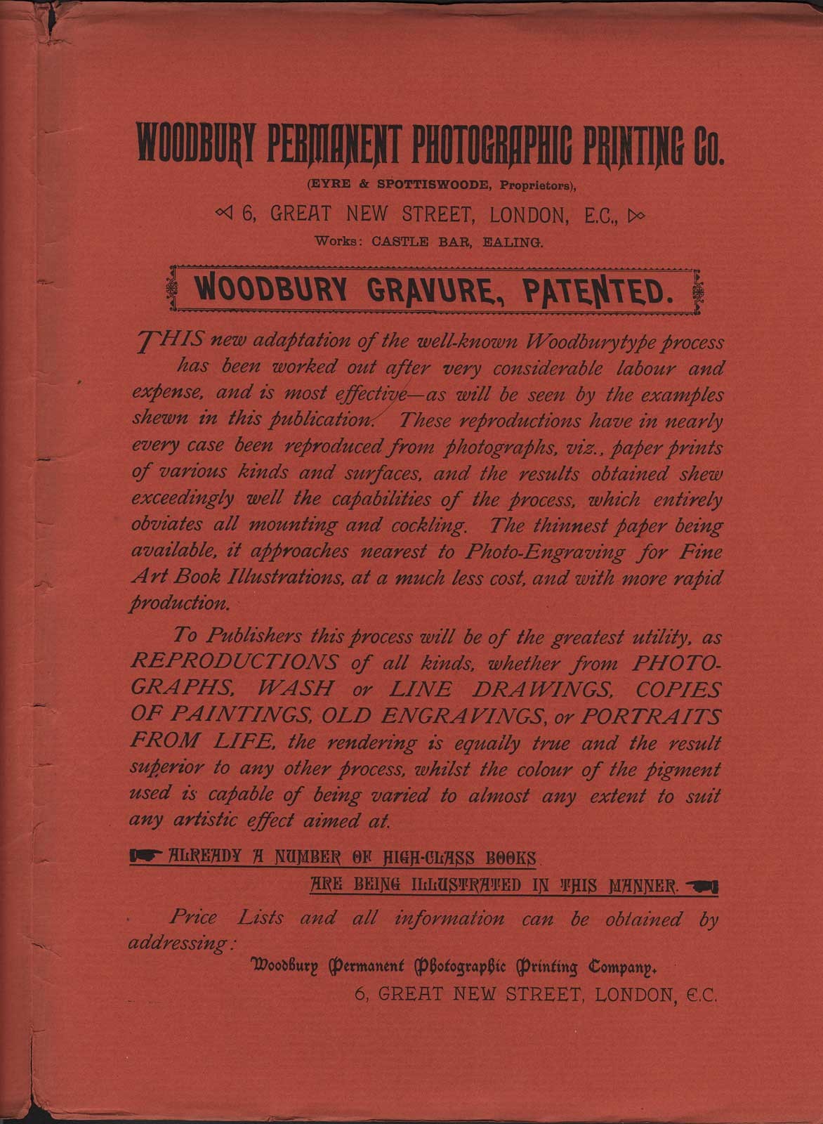 Advertisement: Woodbury Permanent Photographic Printing Co.