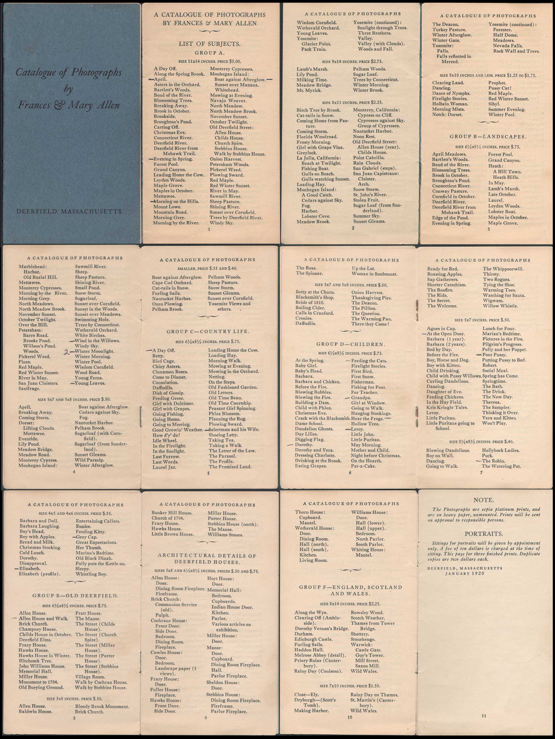 A Catalogue of Photographs by Frances & Mary Allen