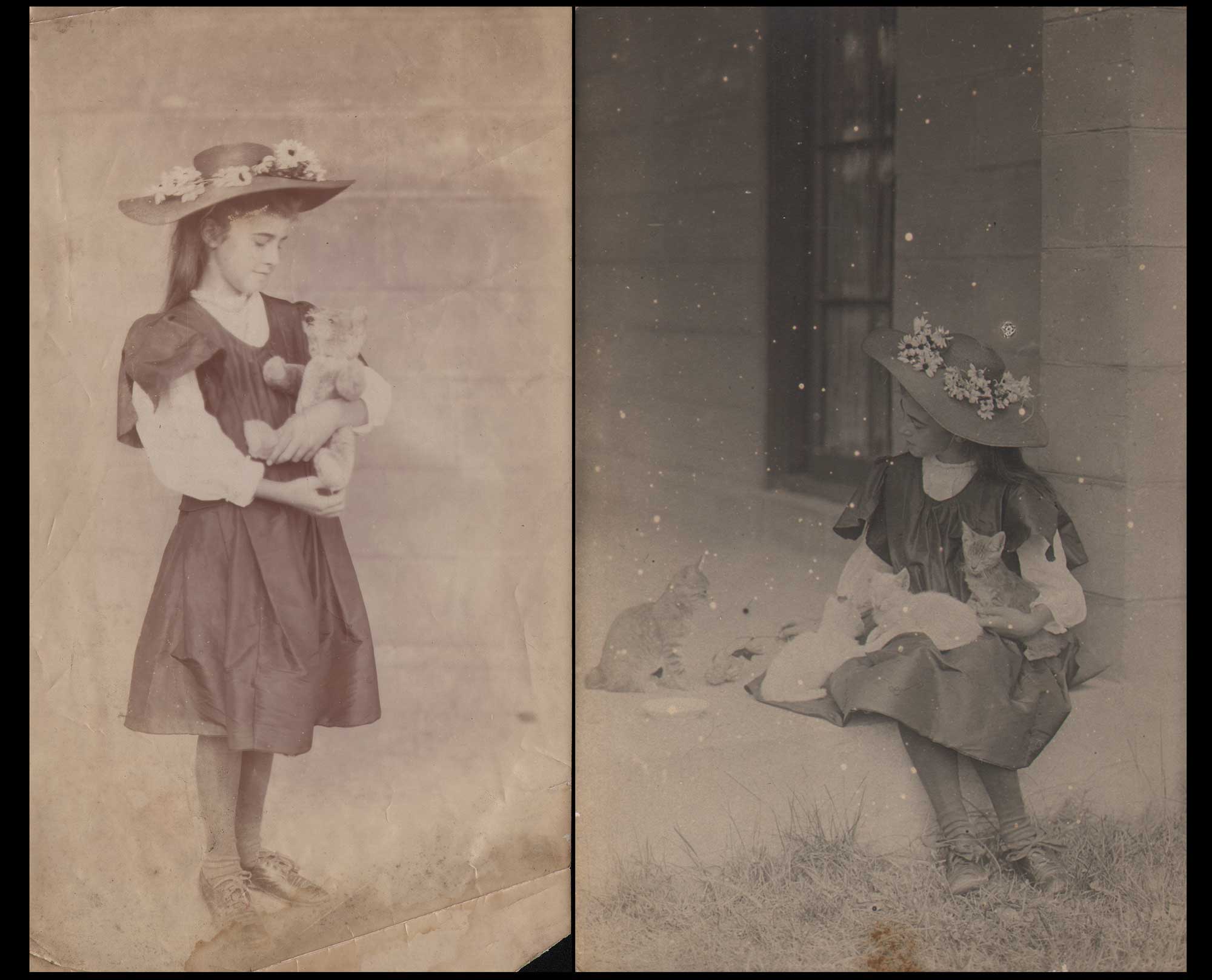 Dorothy Tucker with Teddy Bear & Kittens
