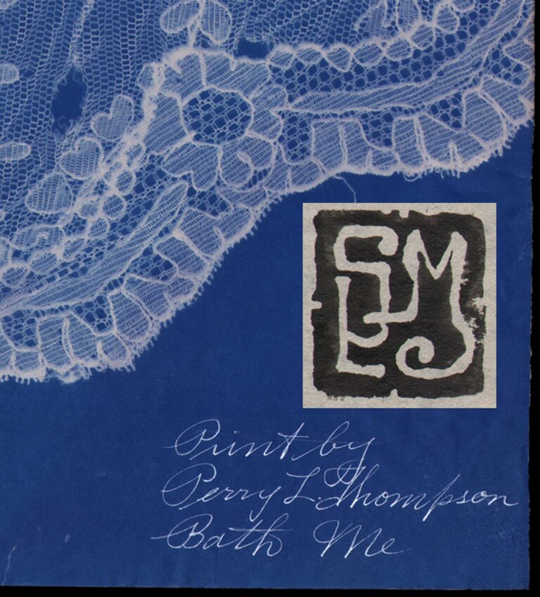Details: Old Lace Sample with Artist’s Signature and Woodblock Monogram: Records of Old Laces: Portfolio 1