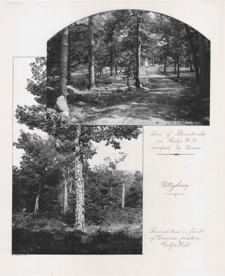 Line of Breastworks on Culp’s Hill | Scarred Trees in front of Greene’s Position, Gettysburg